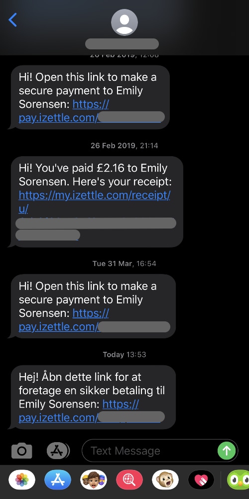 iZettle SMS-betalingslink